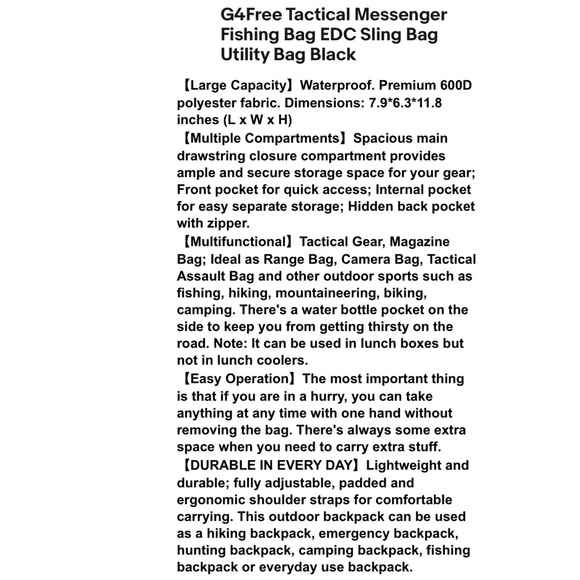 G4FREE Black Tactical Messenger Utility Sling Bag - Picture 16 of 16